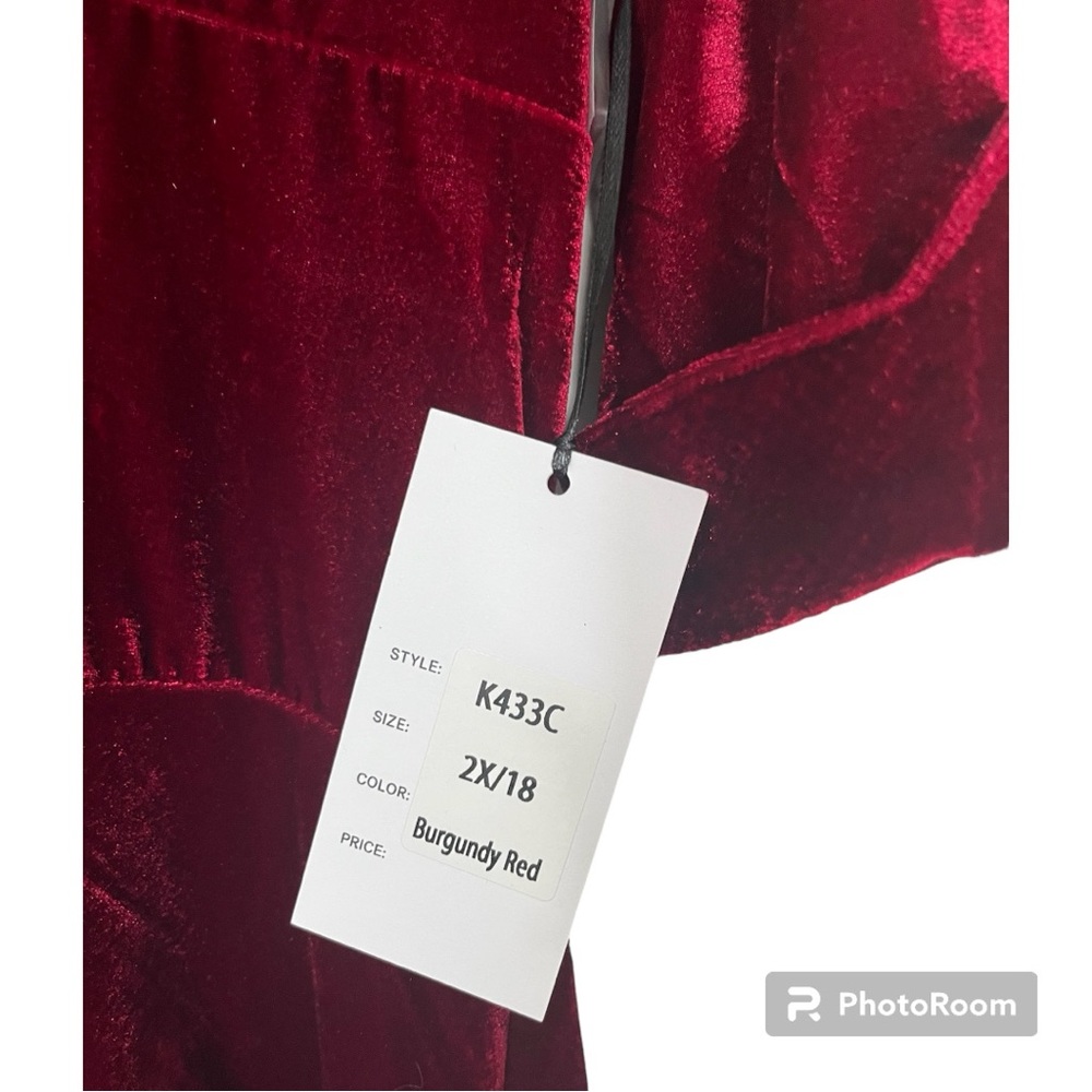 Unique Vintage Burgundy Red Velvet Delores Dress - Size 2X/18 - Picture 6 of 11